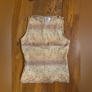 Y2K IZ Byer Floral Lace Tank Top - Cream and Tan